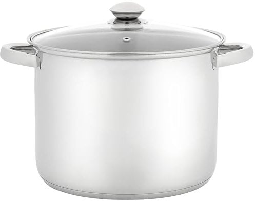 Judge Essentials Polished Stainless Steel Stock Pot with Lid, 8.5L, 24cm Large Induction Pot, Suitable for All Hob Types, Oven and Dishwasher Safe