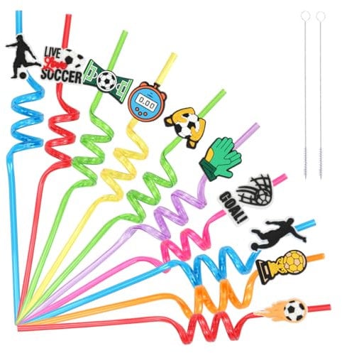 Pajitas Reutilizables Niños Meleager, 10 Piezas Pajitas Animales Fútbol, Pajitas Plástico de Colores, Straws en Espiral para Fiestas de Cumpleaños Infantiles, Reuniones Familiares