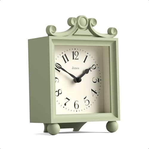 Jones Clocks® Parlour mantel clock | Small classic carriage clock | Sage green | Elegant square decorative case, perfect for mantel, shelf, table or bedside