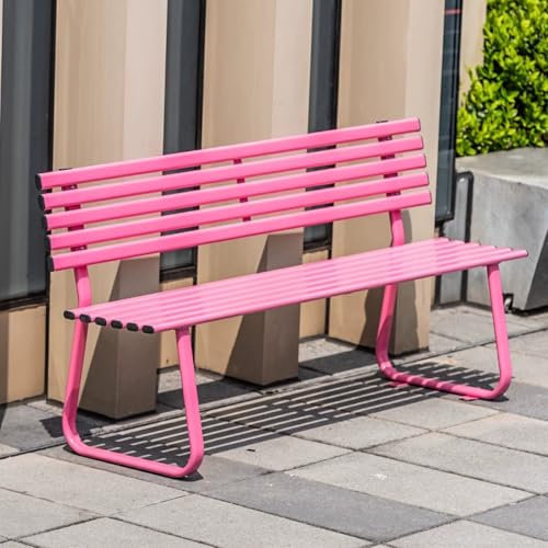 LXRHLIKG Gartenbank mit Rückenlehne, Moderne 2-4-Sitzer Gartenbänke Wetterfest, Bank Balkon Verzinktes Stahlrohr, Lattenrost, für Garten, Terrasse, Rasen, Außenpool(Pink,120cm/47in)