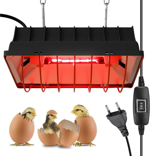 GOEDCH Rotlichtlampe Wärmelampe für Küken: 275w Heizlampe Hühnerstall mit Sparschalter, Küken Wärmeplatte mit 2 meter Kabel, Automatische thermostatisch Infrarotlampe für Hühner, Enten, Welpen, Vieh