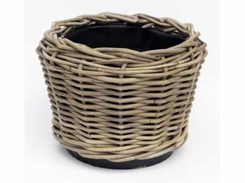 Klocke Dekorationsbedarf Rattan Pflanzkorb mit Einsatz - Handgeflochtener Pflanzkübel für Innen & Außen - Robuste Pflanzschale für Terrasse, Garten & Wohnbereich - Naturlook (⌀ 27 cm - H: 22 cm)