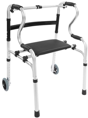Tragbarer Gehhilfe Für Senioren Höhenverstellbar Aluminium Stehhilfe Klappbar Leichtgewicht Gehbock mit Rädern, für ältere & behinderte Menschen, bis 100 kg Belastbar