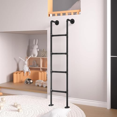 MSHGSKU Black Metal Bunk Bed Ladder, Sturdy Emergency Exit Ladder for Single Bunk Beds, Wrought Iron Loft Ladder, Safety Fire Ladder, Space Saving Climbing Ladder, Load Capacity