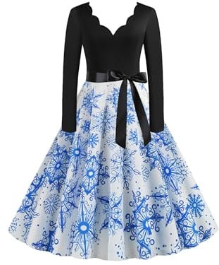 EFOFEI Damen Cocktail Partykleid Polka Dot Kleider Vintage Rockabilly A-Linie Rundhals Kleid