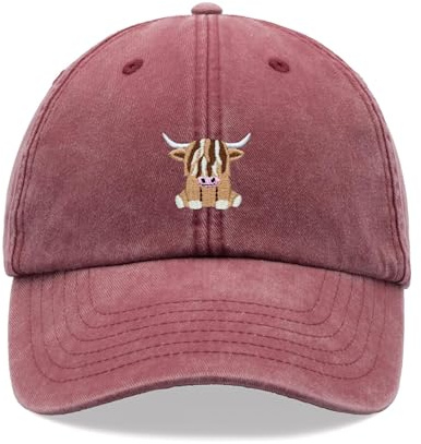 Baseballkappe, Motiv: Highland Cow, Vintage-Stil, waschbar, Unisex, verstellbar, Braun, rot, Einheitsgröße