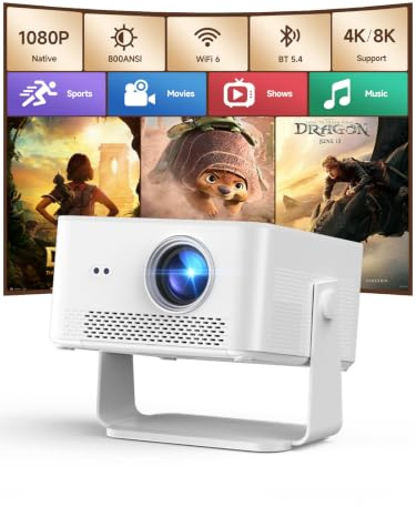 Smart Proiettore Portatile 4K Supporta mit Android 14-800 ANSI Native 1080P