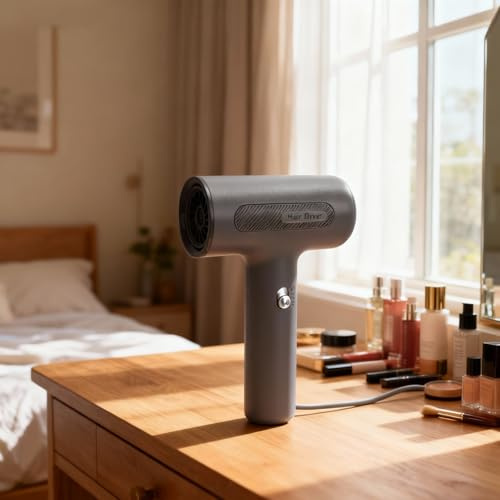 TOPINCN Secador de Pelo Inalámbrico, Secador de Pelo de Viaje con Motor sin Escobillas de 500 W, de Recargable para Acampar en Interiores y Exteriores, de Pintura, (GREY)