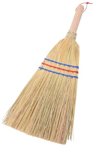 Outdoor Broom Heavy Duty Sweeping Broom with Wood Handle | Grass Bristles, Handheld Design, Garden and Wet Patios, Long-term Use, Stable Build Random Style