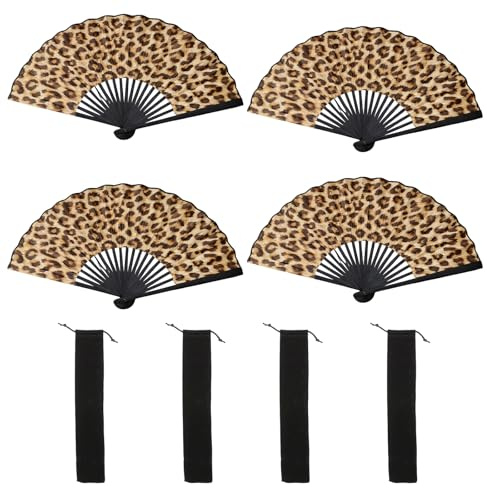 KxrTpx Rave Fan, Hand Fan Folding, Folding Fan, Paper Fan Set for Various Occasions, 8-Piece Pack with 7-Inch Leopard Print and 10-Inch Black Design, Compact Size for Easy Storage