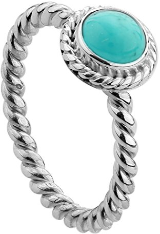 Nenalina Damen Ring Silberring besetzt mit 6 mm blau-grünem Türkis Edelstein, handgearbeitet aus 925 Sterling Silber, Gr. 52-212999-018-52