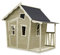 EXIT Toys Crooky 150 Holzspielhaus für Draußen - Mit Veranda - Gartenhaus aus Holz für Kinder mit wasserdichtem Dach - Einfache Montage - 100% FSC Zedernholz - 208x145x171cm - Graubeige