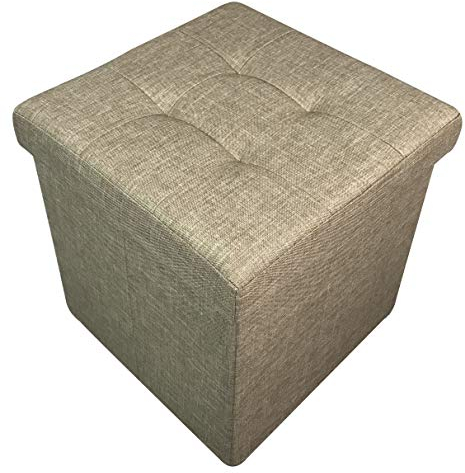 HomeHarmony Folding Storage Ottoman Seat, Stool, Toy Storage Box Linen Look (Natural Medium)