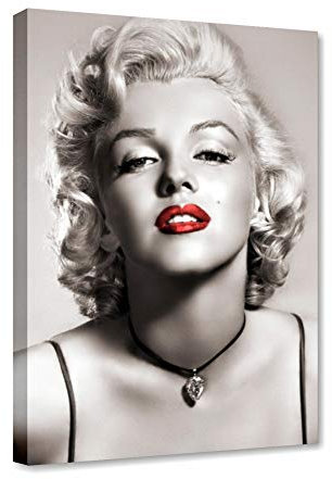Bild L&C Italia Monroe Marilyn Vintage – Bild Modern 50 x 70 cm auf Leinwand Keilrahmen gespannt Wohnzimmer Labbra Rosse Fashion Pop Art Attrice Film Cinema Foto Weiß