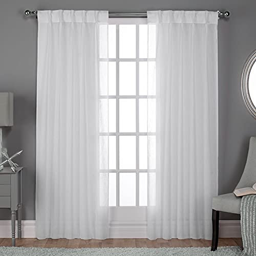 Exclusive Home Polypropylen Belgische PP-Faltenpaneel, strukturiert, Leinenoptik, Jacquard, 1 Paar, Winter-Weiß, 50 W x 84 L (Pack of 2), 2