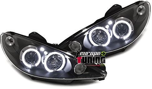 europetuning - 11043 - PHARES FEUX AVANTS SPORT TUNING NOIRS ANGEL EYES ANNEAUX LED 1998-2002 PRISE H4