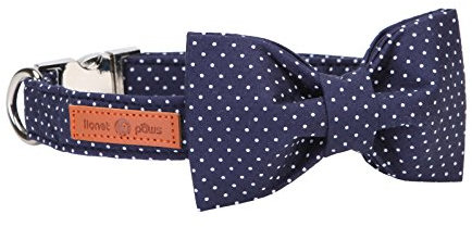 Lionet Paws Cotton Dog Collar with Bowtie, Durable Adjustable and Comfortable Collar for Medium Dogs, Neck 34-55cm