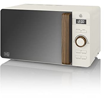 Swan Nordic SM22036WHTN - Microondas digital con mango de madera y carcasa de tacto suave y acabado mate, 800 W, color blanco