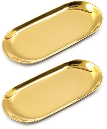 ANZOME Serviertablett kleines Dekotablett Goldene ovale dessertschale schmuckständer Gold Dekoration für zuhause 18 x 8,5 cm