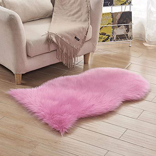 WIONE Spitzenqualität Lammfellimitat Teppich, Lammfellimitat Teppich Longhair Fell Optik Nachahmung Wolle Bettvorleger Sofa Matte Rosenrot 40 * 60cm