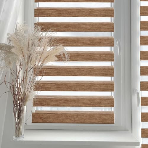 Home-Vision® DuoRollo Klemmfix, Doppelrollo ohne Bohren mit Klämmträgern, DuoRollos für Fenster und Türen (Holzlook Gold, B90cm x H220cm)