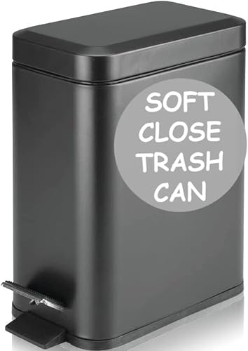 Homie Soft Close, Slim Bin 6L with Anti - Bag Slip Liner and Lid, Use as Mini Garbage Basket, Slim Trash Can, or Decor in Bathroom (Matte Black)