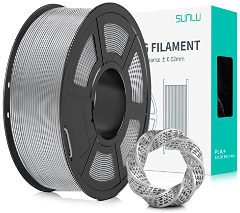 SUNLU Filamento PLA+ 1.75 mm, Filamento para impresora 3D PLA Plus 1KG,Mejora de la resistencia,Neatly Wound, Filamento de impresión 3d PLA+, Precisión dimensional +/- 0.02mm, Plata