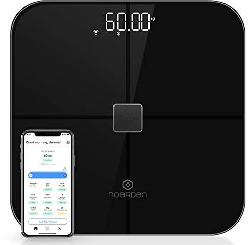 NOERDEN SENSORI – Waage verbunden – WLAN oder Bluetooth, Herzfrequenz, LED-Display und Bio-Impedanz-Technologie