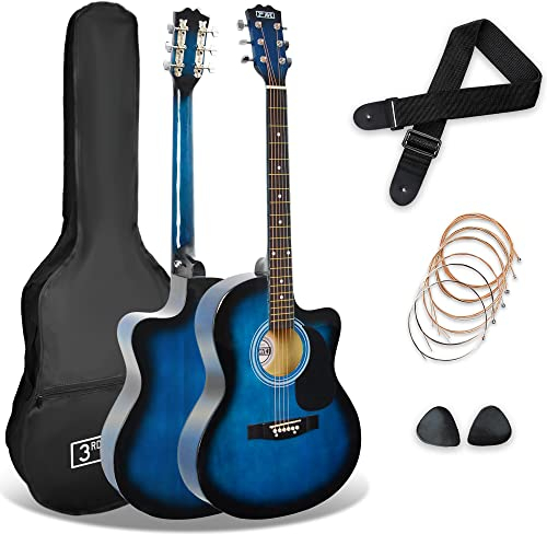 3rd Avenue 4/4 Westerngitarren-Set in Normalgröße mit Cutaway, für Anfänger – 6 Monate KOSTENLOSER Unterricht, Tasche, Gurt, Plektren und Ersatzsaiten – in Blau