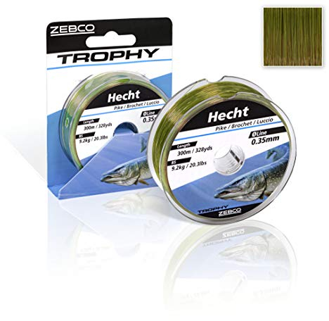 Zebco Qualitäts Trophy Hecht monofile Angelschnur Angel Zubehör Hechtschnur, grün, 0,45mm / 14,9Kg