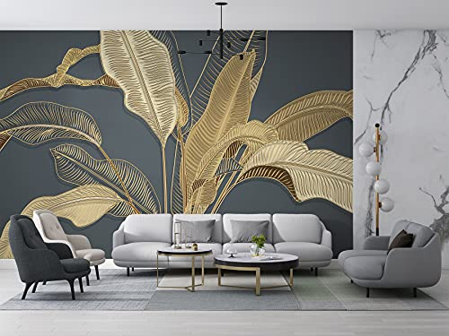 SILK ROAD EU Papier Peint Panoramique 3D Soie, 356 × 250cm, Feuille de Bananier Jaune d'or, Largeur max 9m, pour Salon Chambre Restaurant Enfant Décoration Murale