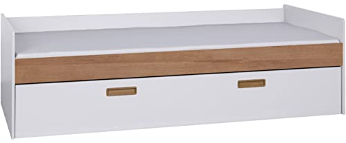Marmex Grant G9 - Einzelbett - Bett für Kinderzimmer, Schlafzimmer, Kinderbett, Jugendbett - Funktionsfähiges Kinderbett - 204x60x94 weiß + Riviera Eiche