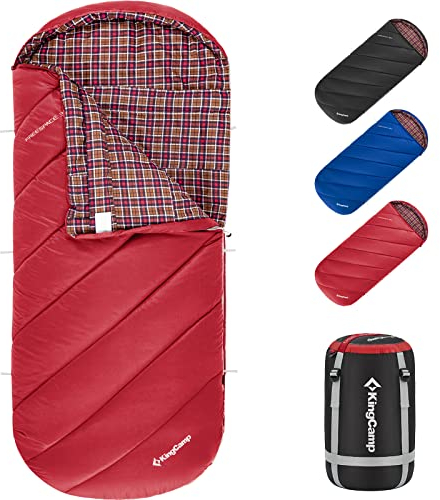 KingCamp Schlafsack Winter, Campingschlafsack Warmer Deckenschlafsack XXL Übergröße für Erwachsene Outdoor Rucksackreisen, Wandern, leicht für drinnen und draußen 3-4 Jahreszeiten, (Rot)