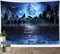 LB Voll Mond Wandteppich Schwarzer Wolf auf dem Berg Wandtuch Wald von Blue Ocean Wandbehang Sternenklare Nacht Tapisserie für Wohnzimmer Schlafzimmer Wohnheim Wanddeko,235x180cm