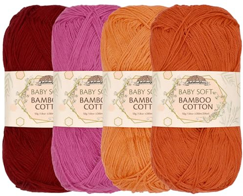 JubileeYarn Baby Soft Bamboo Cotton Yarn - 50g/Skein - Shades of Orange - 4 Skeins