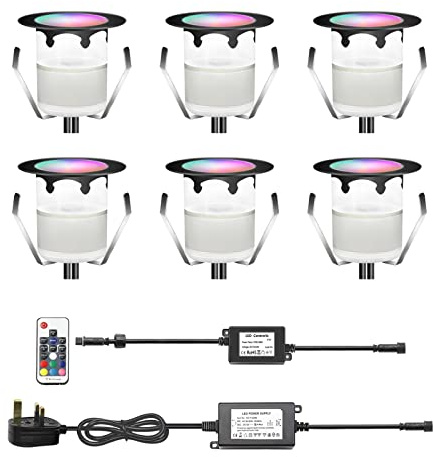 CISLAN RGB LED Decking Lights,Outdoor Waterproof Plinth Deck Lights,High Brightness Buried Garden Light for Decking Lighting, Kitchen Plinths, Bathroom Lights, Saunas Pack of 6 (RGB)