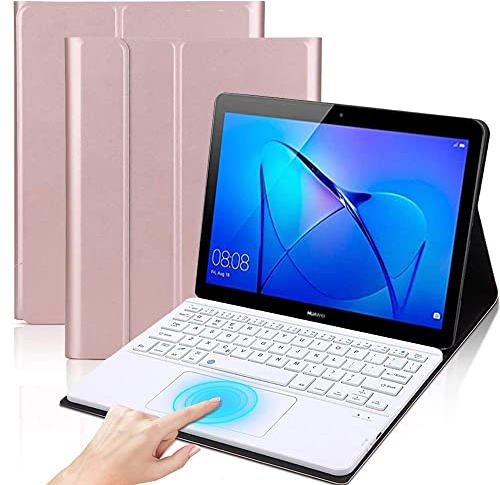 QYiiD Tastatur Hülle mit Touchpad für Huawei MediaPad T5 10.1 Zoll, Abnehmbare Kabellose Bluetooth QWERTZ Tastatur mit Schutzhülle/Trackpad für für Huawei MediaPad T5 10 10.1 Zoll, Schwarz