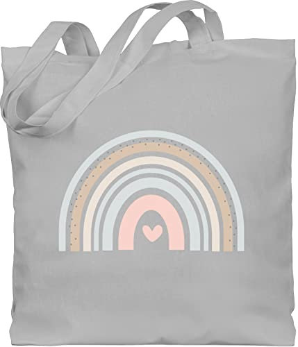 Baumwolltasche - Tasche & Bohemian Kleidung - Boho Regenbogen - Unisize - Hellgrau - beutel jutebeutel lange henkel tragetasche baumwolle bag tote stofftasche stoffsackerl stoffbeutel shopping sack