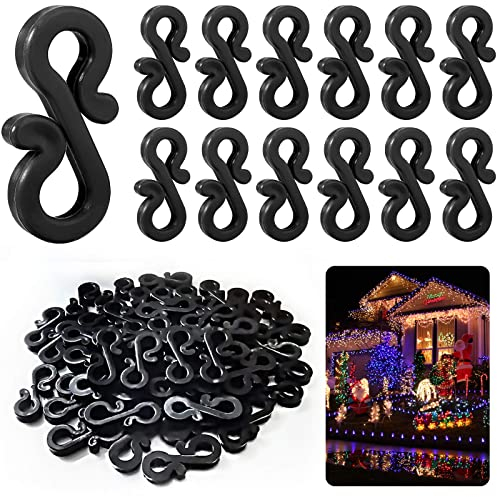 VEGCOO 150 Stücke Dachrinnenhaken, Kunststoff Lichterkette Haken, Dachrinnen Halterung Set für Lichterschläuche weihnachtsbeleuchtung Haken (Schwarz)