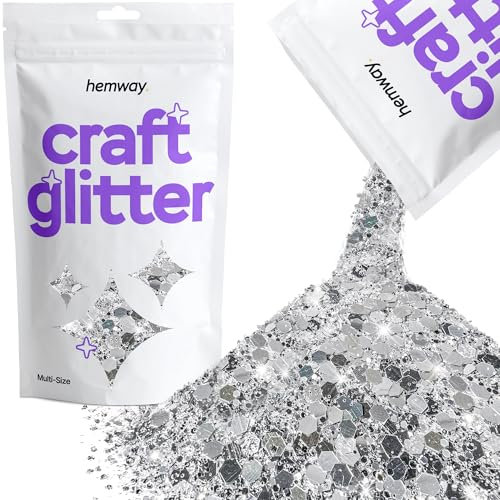 Hemway Craft Glitter - Silver | 100g Multi Size Metallic Sequin Flakes for Resin & Epoxy Crafts | Supplies for Tumblers, Cards, Jewellery, Candle, Hair, Face, Body & Nail Art