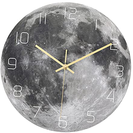 Baoblaze 30,5 cm leuchtende Wanduhr, Monduhren, stumme Wanduhren für Esszimmer, Schlafzimmer, Zuhause, Wall Art, Dekoration