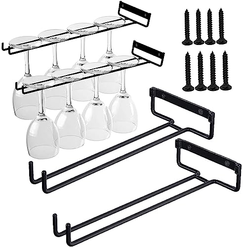 4 Pièces Porte Verres Suspendu, 30 cm Support Verre a Pied Suspendu, Support Verre à Vin, Range Verre Suspendu, Accroche Verre Suspendu en Métal, avec Vis, pour Cuisine Café Bar Restaurant (Noir)