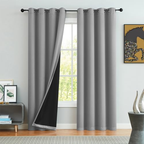 Beauoop Grau Blickdicht Vorhänge für Wohnzimmer Einfarbig Verdunkelungsvorhänge Gardinen mit Ösen Thermogardine Lichtundurchlässig Dekoschal für Schlafzimmer 2er Set, 245 x 140 cm (H x B)