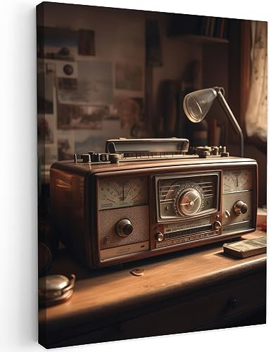 MuchoWow© Wandbilder 50x70 cm Schlafzimmer Home Deko Wohnung Bild Wohnzimmer Fotoleinwand Wand Bilder Leinwand Wall Decor Vintage - Radio - Alt - Schreibtischlampe