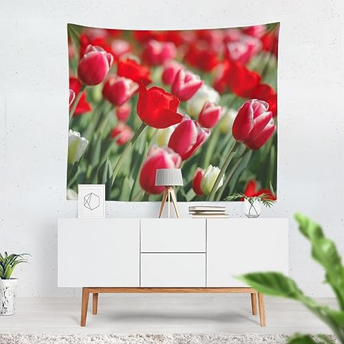 CEVAN Tapisserie Pour Porte Décoration Mur Wc Tulipe Tapisserie Murales Papier Peint Décoration Murale Industrielle Rouge Décoration Murale Tissu Imprimé 240x220 cm