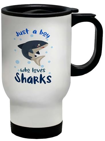 Shopagift Boy Who Loves Sharks Travel Mug Marine Biology Ocean Gift Stainless Steel 14oz Cup