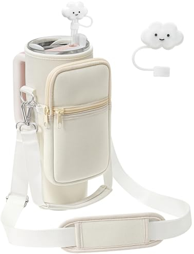 PRAGATISM Tragetasche für Wasserflaschen mit Tasche für Stanley 850 ml Becher mit Griff, Neopren-Wasserflaschenhalter mit verstellbarem 1,2 m Gurt, Flaschentasche für Stanley Cup-Zubehör