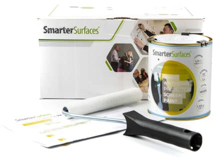 Smarter Surfaces Interactive Projector Screen Paint 25m² (White) Projectable Wall Paint Washable | Designed for Interactive Projectors (Gain Value 1.25)