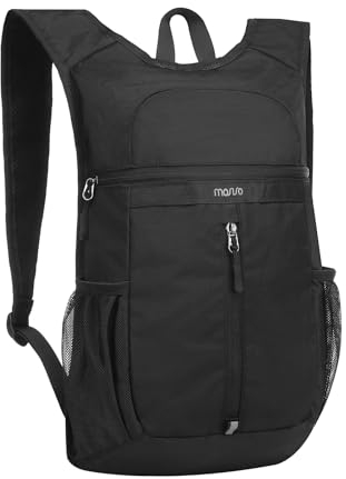 MOSISO 10L Leichtgewicht Wander Daypack Klein Packbar Wanderrucksack für Männer Frauen, Lässig Faltbar Day Pack mit Front Vertikale Tasche Camping Draußen, Schwarz