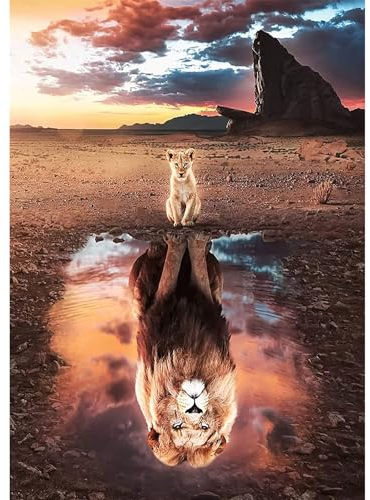 DAERLE DIY König der Löwen Diamond Painting Erwachsene Kinder, Diamant Painting Bilder Löwe Reflexion, 5D Diamant Kunst Diamant Malerei Set Cross Stickerei Malerei Kits für Heimdekor 30x40cm